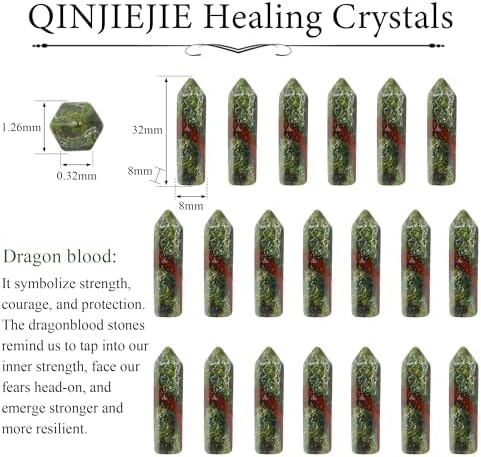 QINJIEJIE Dragon Blood 20 PCS Healing Crystals Stones Sets Wands Bulk Natural Pocket Crystal Towers Assorted Pointed Reiki Gemstones Polished Energy Meditation Chakra Gifts for Women Men