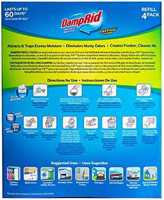 DampRid - Fragrance Free Moisture Absorber 10.5 oz. Easy Fill Refill Packs - 4 count – Attracts & Traps Moisture for Fresher, Cleaner Air