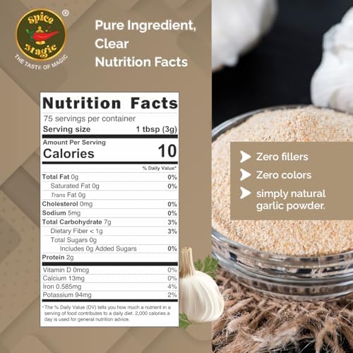 Spice Magic Organic Garlic Powder (Allium sativum),8 oz (226 g) | Finely Ground & Aromatic | Lab Tested,No ETO & Additive-Free | Premium Garlic Seasoning for Everyday Cooking & Seasoning
