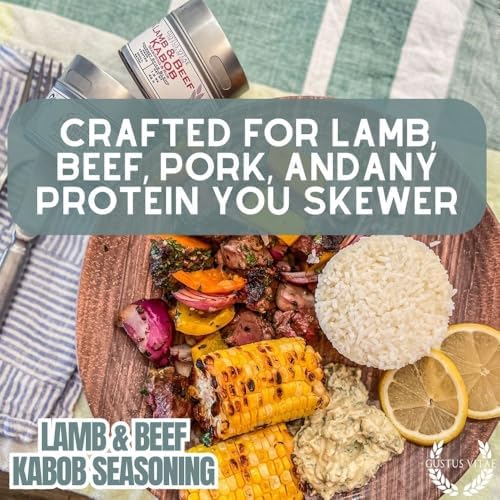 Lamb & Beef Kabob Seasoning | Authentic Gourmet Spice Blend | All Natural, Non GMO | Hand Made, Small Batch | Made in USA | Artisanal Kabob & Meat Rub | GLP-1 Friendly | No MSG, Gluten, Artificial Anything | Magnetic Tin | Gustus Vitae