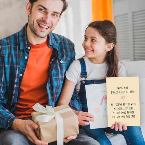 Funny Birthday Card for Step Dad,Happy Father's Day Gifts from Step Daughter Son,Bonus Dad Fathers Day Card Gift