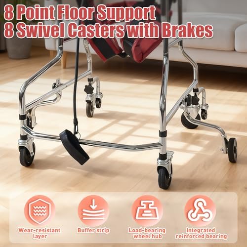 Standing Rehabilitation Walker for Adults – Upright Mobility Aid for Stroke Recovery & Hemiplegia Therapy, Adjustable Support Frame with 8 Wheels, Anti-Tilt Design (Standard Version (No Hand Brake))