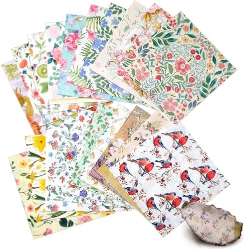Crtiin 20 Pack Decoupage Napkins Floral Napkins Flower Cocktail Paper Decorative Toilet for Valentine's Day Birthday Party Beautiful Gorgeous, 20 Styles Each 6.5 Inches(Style 2)