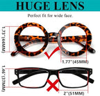 LUR Oversized Round Reading Glasses for Women - 4 Pack Ladies Readers Large Frame +3.00