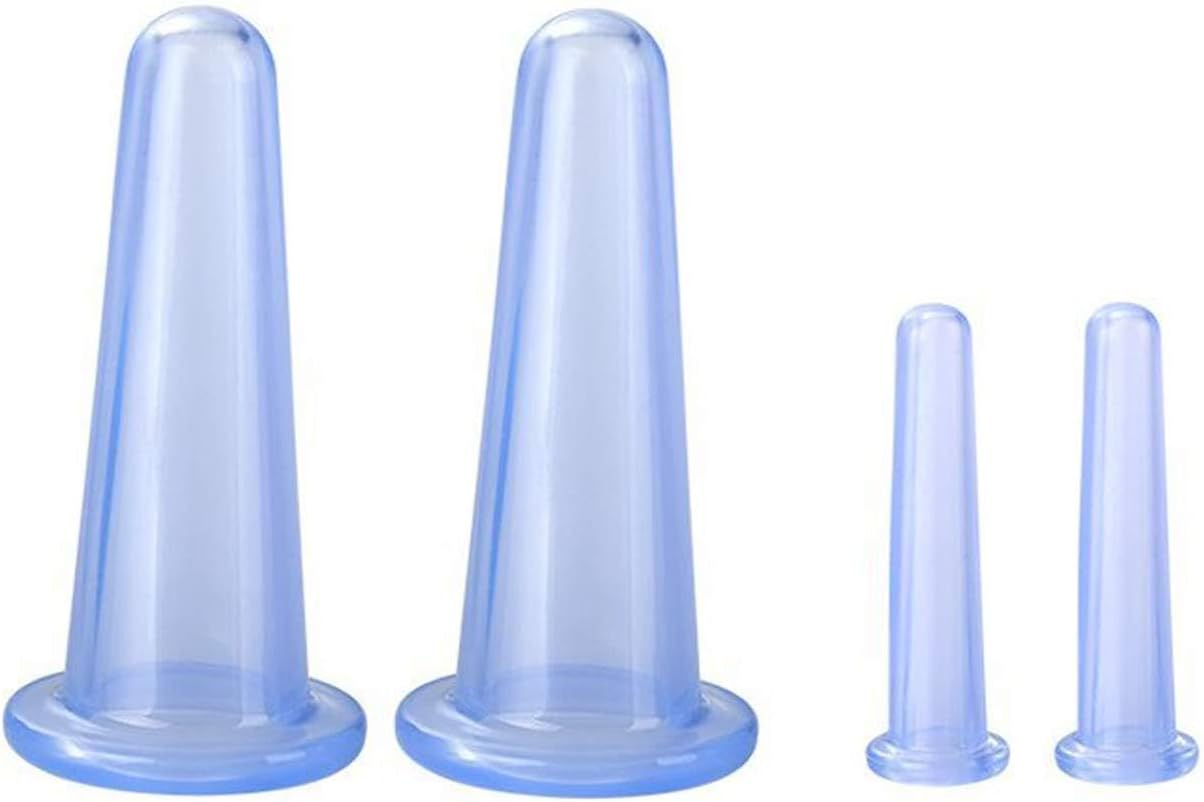 4Pcs Blue Facial Cupping Therapy Set Anti Cellulite Silicone Vacuum Cupping Cups for Face and Eye Cupping Massage (2 Small + 2 Large)，Massage Tools