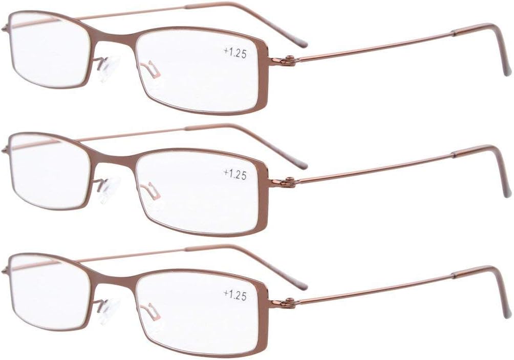 Eyekepper 3-Pack Stainless Steel Frame Half-eye Style Reading Glasses Readers Brown +2.0