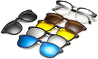 5 Pcs Magnetic Clip On Sunglasses Retro Half-Frame Interchangeable Polarized Tinted Lenses for Men and Women Unique Gift Stick-on Trendy Fashion Magnetic Sunglasses