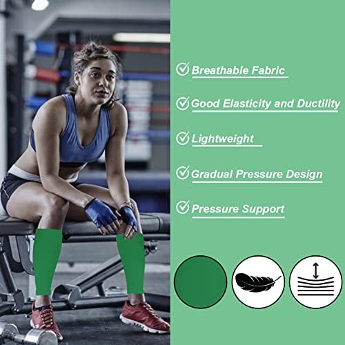 Calf Compression Sleeves for Men & Women (20-30mmhg) - Leg Compression Sleeve for Running, Cycling, Shin Splints Support, Relieve Legs Pain, Travel (One Pair)(Green,Large)