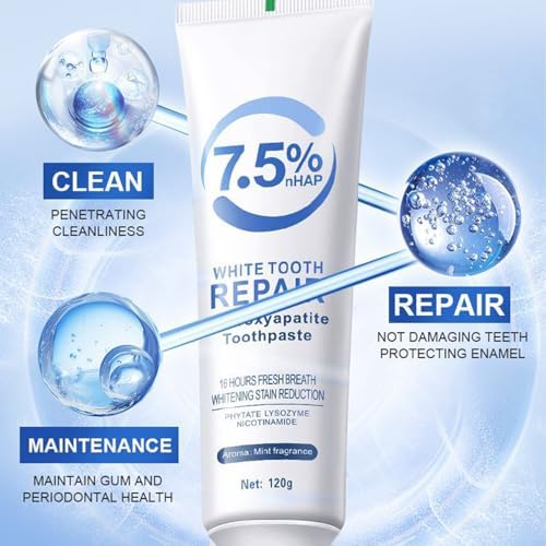 Hydroxyapatite Toothpastes for Enamel Protection and Tooth Strengthening, Fluoride-Free Formula for Sensitive Teeth, Gentle and Effective Formula, Gentle Mint, Fresh Breath (2PCS)