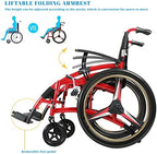Lightweight Wheelchair for Adults, Ergonomic Sports Foldable Transport Wheelchair, Self-propelled Manual Wheel Chair with 24-inch Wheels and Comfortable Cushions