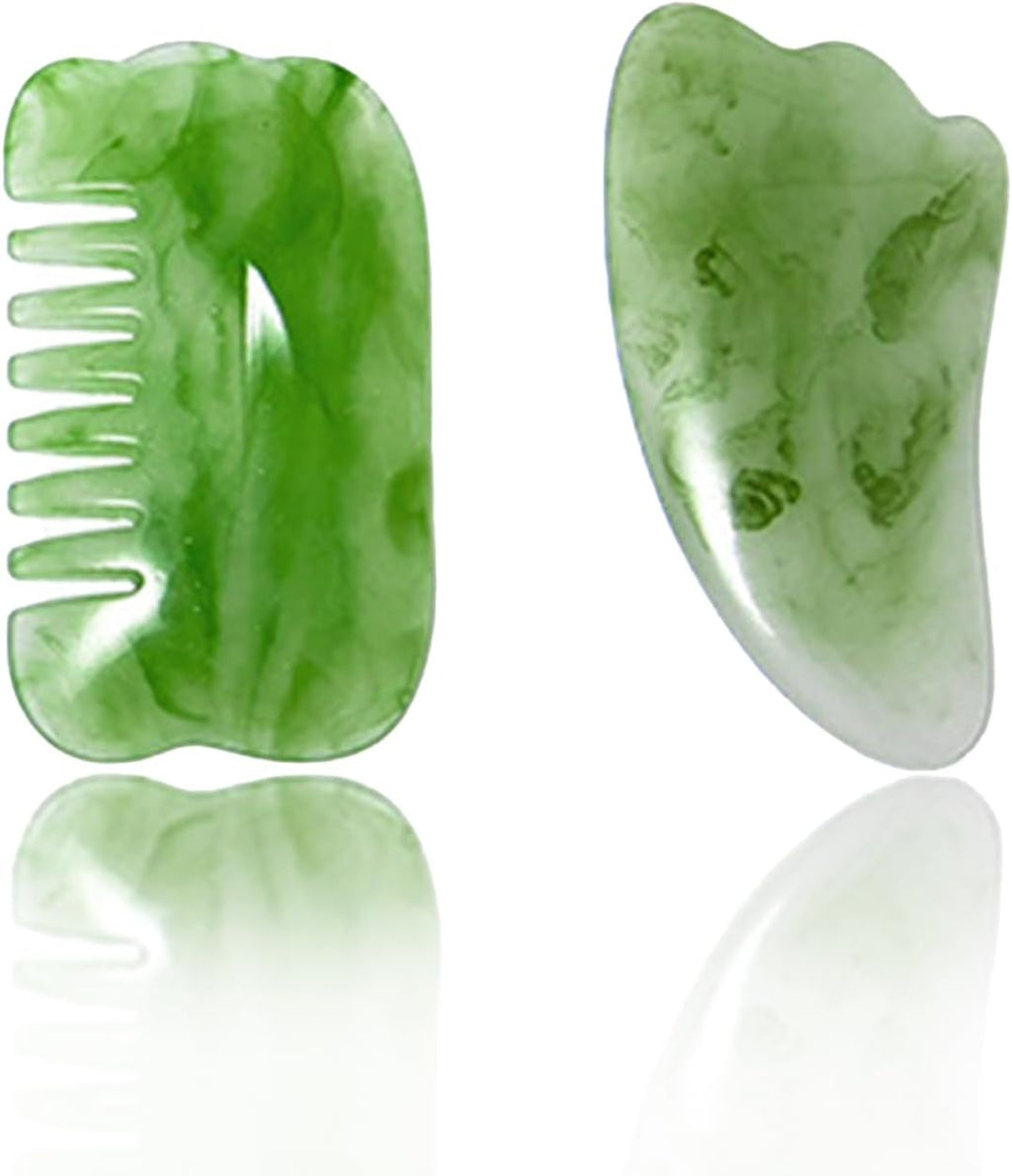 Gua Sha Facial Tools,Guasha Tool for Face,Lymphatic Drainage Massager(2PCS,Green)