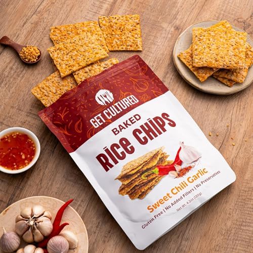 Get Cultured Sweet Chili Garlic Baked Rice Chips, Crispy and Crunchy Rice Chip Snack – Gluten & Dairy Free, No Preservatives – Healthy Snack Pack for Adults and Kids | 4.2 Oz Resealable Bag (1Pack)