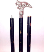 Silver Antique Handmade Dragon Walking Cane Wolf Head Handle Wooden Walking Wood, Aluminum Stick