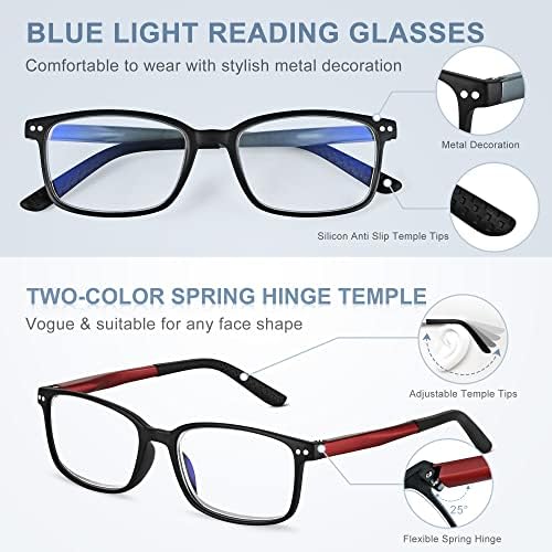 EASY READ 2 Pairs Sporty Style Reading Glasses for Men，Rectangular TR90 Blue Light Blocking Readers with Spring Hinge