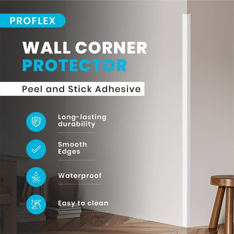 Proflex Wall Corner Protector - White Textured 2 inch x 36 inch - Pack of 6 - Self Adhesive Corner Guards for Walls Edge Protection – Easy to Apply – No Tools Needed