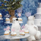Rsstarxi 24 Pack One Cupcake Toppers - 1st Birthday Snowflake Cupcake Picks - First Birthday Cake Decorations - Silver Pink