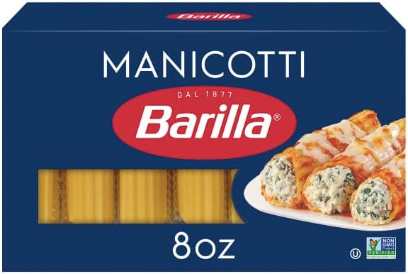 Barilla Manicotti Pasta, 8 oz. Box - Non-GMO Pasta Made with Durum Wheat Semolina - Kosher Certified Pasta