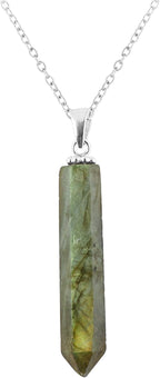 Pencil Pendant Necklace for Women |Natural Healing Crystal Hexagonal Point Reiki Chakra Pendant 15-25 Carat | 8–14 mm Stone | Silver Plated Chain 16+2 Inch Adjustable
