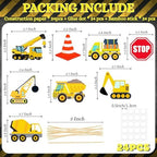 24 PCS Construction Cupcake Toppers Stop Sign Dump Truck Excavator Tractor Party Cake Food Picks Decorations for Construction Theme Baby Shower Kids Birthday Party Supplies
