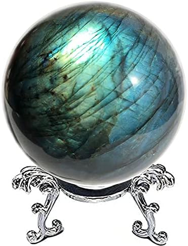 Natural Labradorite Sphere Rock Quartz Crystal Ball Healing Ornament Specimen + Pedestal (700g)…