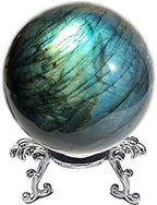 Natural Labradorite Sphere Rock Quartz Crystal Ball Healing Ornament Specimen + Pedestal (700g)…