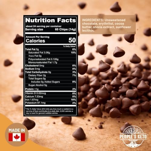 Sugar Free Large Chocolate Chips, Stevia Sweetened, 12 oz. Value Size, Non-GMO, Vegan, Keto, Low Carb, 60% Cocoa, All Natural, Baking Chips, Gluten Free, No Sugar Added (1 Pack)