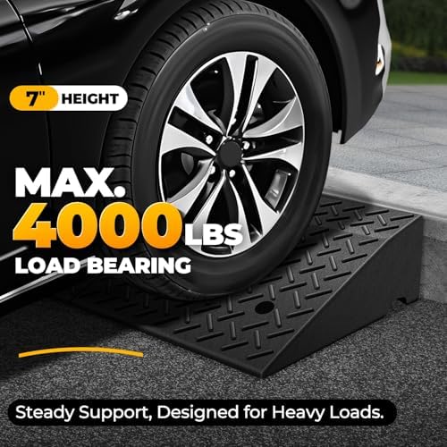 Auto Dynasty Rubber Curb Ramps, 7" Lift Height Curbside Ramp, 4400 LBS/2T Capacity Sidewalk Curb Ramp for Cars Trucks Bikes Motorcycles Wheelchairs, 1 Pack