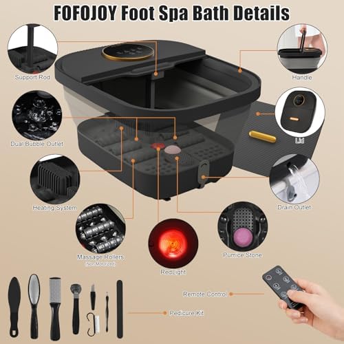 Foot Spa Bath Massager with Heat, Bubble, Temperature Control, Remote Control, Touchscreen, Pumice Stone, Pedicure Foot Spa Gift for Man Women Mother Father (Plus Size)