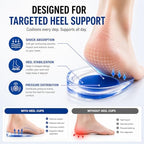 Gel Heel Cups for Heel Pain Relief – Shock Absorbing Silicone Inserts for Plantar Fasciitis & Achilles Tendonitis – Cushioned Heel Support Pads for All-Day Standing (2 Pairs-Medium)