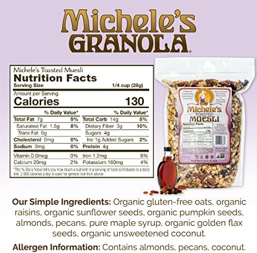 Michele's Toasted Muesli, Whole Grain Cereal, No Refined Sugar, No Added Oil, Gluten-Free & Non-GMO, 36oz Resealable Bag