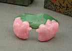 Natural Rose Quartz Mandarin Ducks Love Birds on Green Aventurine Lotus Leaf , Mandarin Ducks Figurines for Symbol of Love