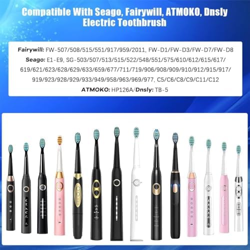 10 Pack Toothbrush Replacement Heads Compatible with Fairywill FW-507/508/515/551/917/959/2011, FW-D1/FW-D3/FW-D7/FW-D8, Most SG Series, HP126A, TB-5 Medium Soft Bristles Brush