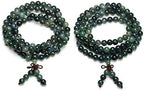 Jovivi 108 Mala Beads Bracelet 6mm 8mm Natural Indian Agate/Green Moss Agate Gemstone Healing Crystal Stone Beaded Bracelet Hand Knotted Prayer Mala Beads Necklace for Yoga Meditation Balance