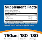 Nutricost L-Arginine L-Ornithine 750mg; 180 Capsules