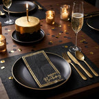 Horaldaily Birthday Disposable Paper Decorative Guest Napkins, Happy Birthday Gold Foil Black Elegent Celebration Hand Towel for Party Lunch Dinner Kitchen Bathroom