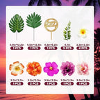 18pcs Hawaiian Flowers Cake Decorations Tropical Themed Cake Toppers Summer Flower Cupcake Topper with Palm Leaves Hibiscus Luau Cupcake Topper Aloha Beach Decor for Birthday Party Supplies
