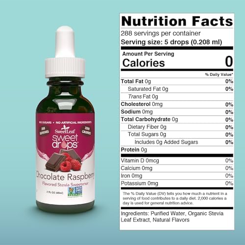 SweetLeaf Sweet Drops - Flavored Stevia Liquid Sweetener, Organic Stevia Extract, Zero Calories, Gluten Free, Keto Friendly, Non GMO, Natural Flavors, Sugar Alternative - Chocolate Raspberry, 2 Fl Oz