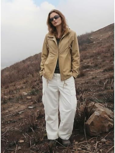 luvamia Rain Jacket Women Waterproof Lightweight Drawstring Zip Rain Coats Hiking Outdoor Travel Windbreaker with Hood