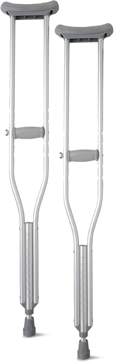 Medline Aluminum Crutches for Kids, Adults & Seniors, Walking Aid, 300 LB Weight Capacity,1 Pair, Fitting 5'2" - 5'10"