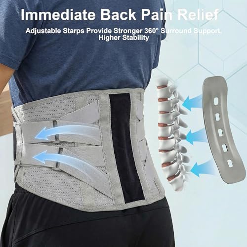 Back Brace for Lower Back Pain Relief - 4X Stronger Lumbar Support Belt with Heating Massage Pad, Adjustable Posture Corrector for Sitting Long Hours, Breathable & Thin Mother's Day / Birthday Gifts, L (Waist 28–35")