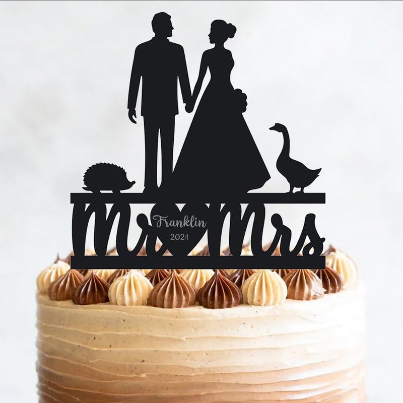 Bride And Groom Hedgehog Cake Topper, Wedding Animal Pet Fand Couple Mr Mrs, 6-7.8 Inch Fand Cake, Lover, Newlyweds Celebration