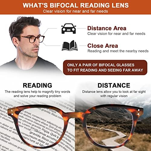 AQWANO Bifocal Reading Glasses Lightweight Comfortable Fashion Readers with Spring Hinges for men women, 1.5