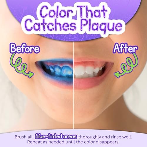 JJ Care Disclosing Tablets for Kids - 48 Count, Individually Wrapped Plaque Disclosing Tablets for Kids Brushing Teeth, Grape Flavored Plaque Remover, Dental Care for Teeth Brushing
