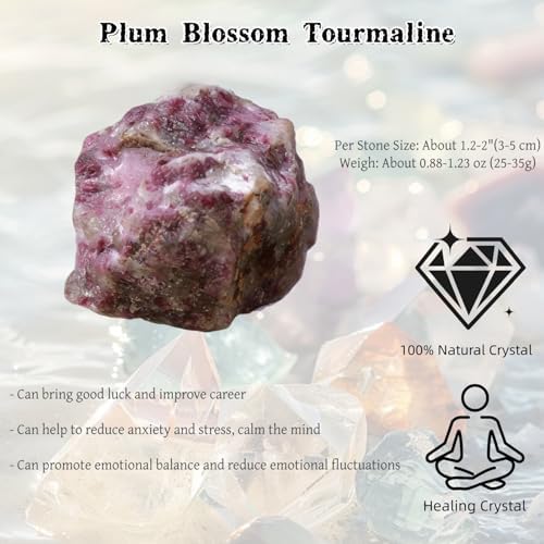 Natural Plum Blossom Tourmaline Raw Crystals, Large 1.25-2.0" Healing Crystals Natural Rough Stones for Tumbling, Cabbing, Fountain Rocks, Decoration, Polishing, Wire Wrapping, Wicca & Reiki DIY