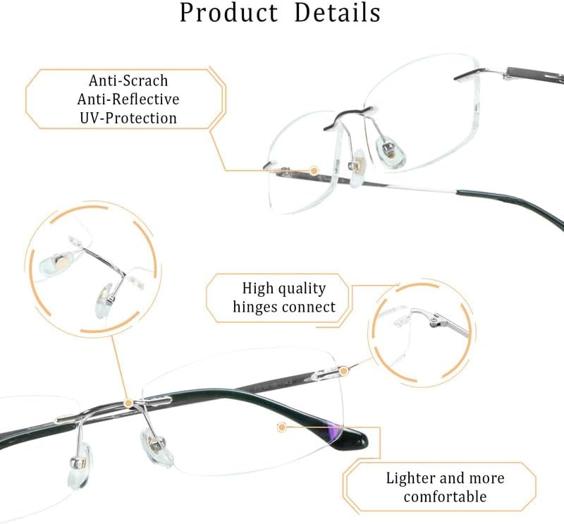 LifeArt Pure Titanium Frame Glasses/Blue Light Blocking Reading Glasses, Reduce Eyestrain, Stylish for Men and Women