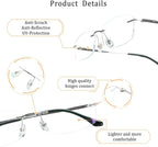 LifeArt Pure Titanium Frame Glasses/Blue Light Blocking Reading Glasses, Reduce Eyestrain, Stylish for Men and Women