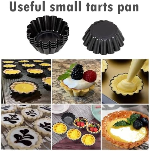 12-Pack 2.5 Inch Nonstick Mini Tart Pans Fluted Side for Pies Pan Round Deep Quiche Mold Heavy Duty Carbon Steel Baking Cupcake Egg Tarts Mousse Cakes Fruit and Desserts Molds for Oven