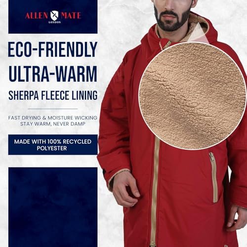 ALLEN & MATE Swim Parka Waterproof Quick Dry Oversized Hooded Changing Robe 2 Way Zipper Surf Beach Swim Jacket Men & Women