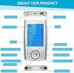 Belifu Dual Channel TENS EMS Unit 24 Modes Muscle Stimulator for Pain Relief Therapy, Electronic Pulse Massager Muscle Massager with 10 Pads, Dust-Proof Drawstring Storage Bag, Fastening Cable Ties