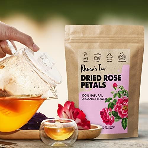 KHWAN'S TEA Premium Dried Rose Petals - Plant-based & Edible Flowers for Baking Decoration, Desserts, Syrup, DIY Crafts, Candle, Bath & Fragrant Soap - Herbal Tea, 0.35oz (10g)